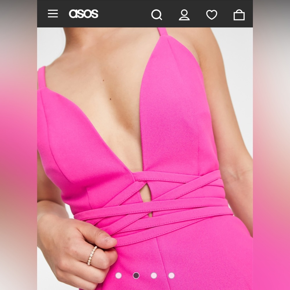 ASOS DESIGN structured strappy mini dress with tie detail in fuchsia